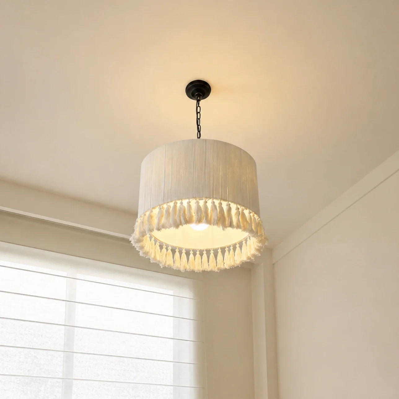 Handmade Boho Vintage French Cotton Fringe Living Room Pendant Light