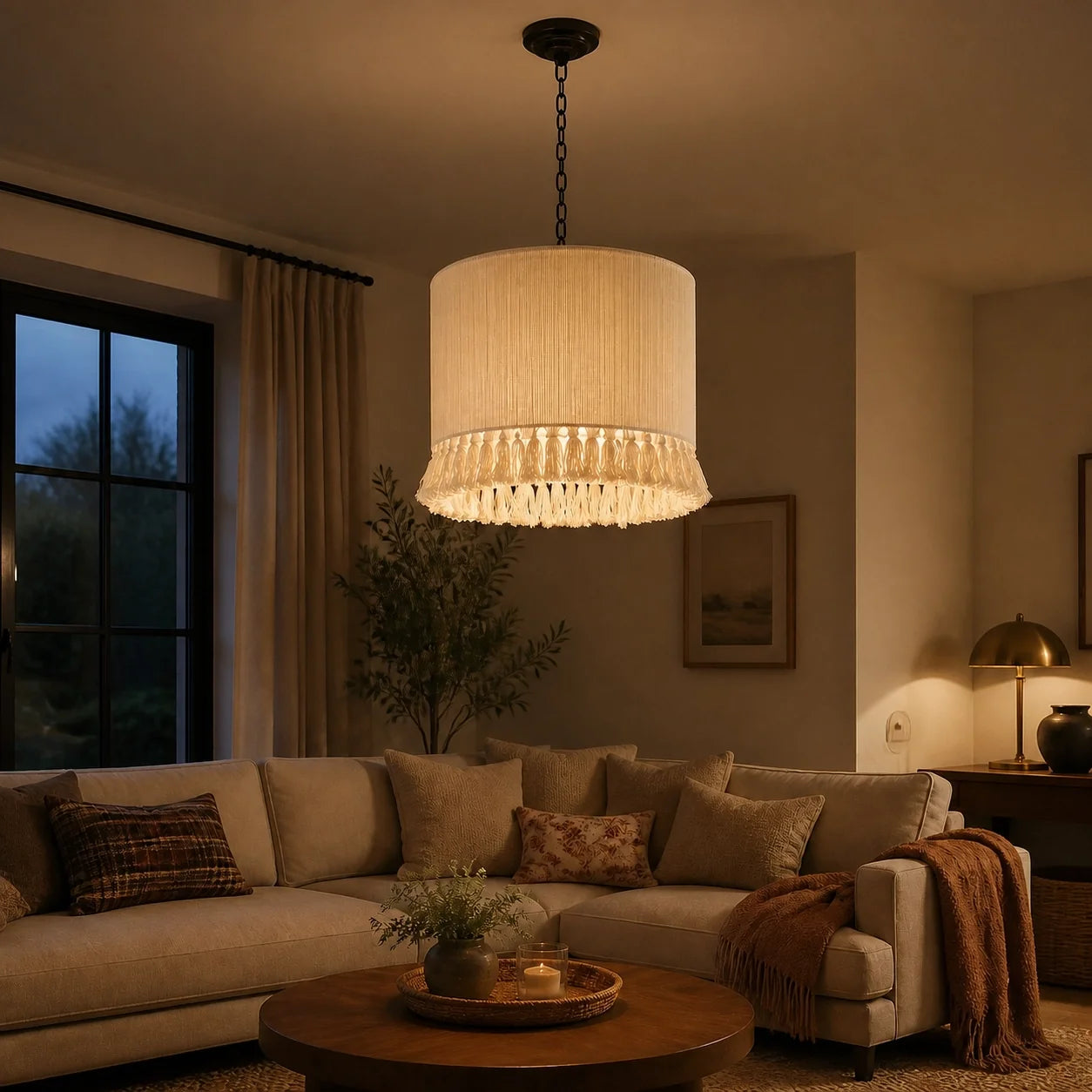 Handmade Boho Vintage French Cotton Fringe Living Room Pendant Light