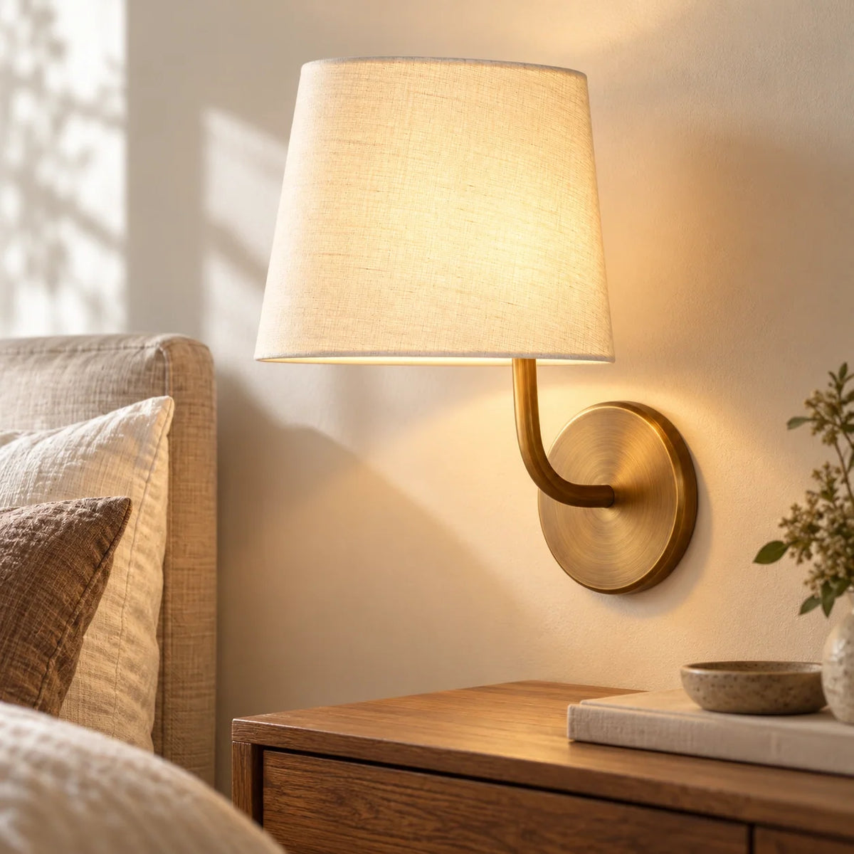 Hawthorne Curved Arm Fabric Shade Wall Light