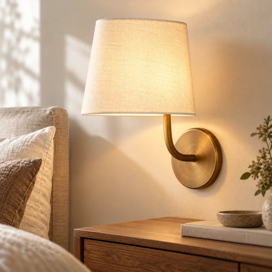 Hawthorne Curved Arm Fabric Shade Wall Light