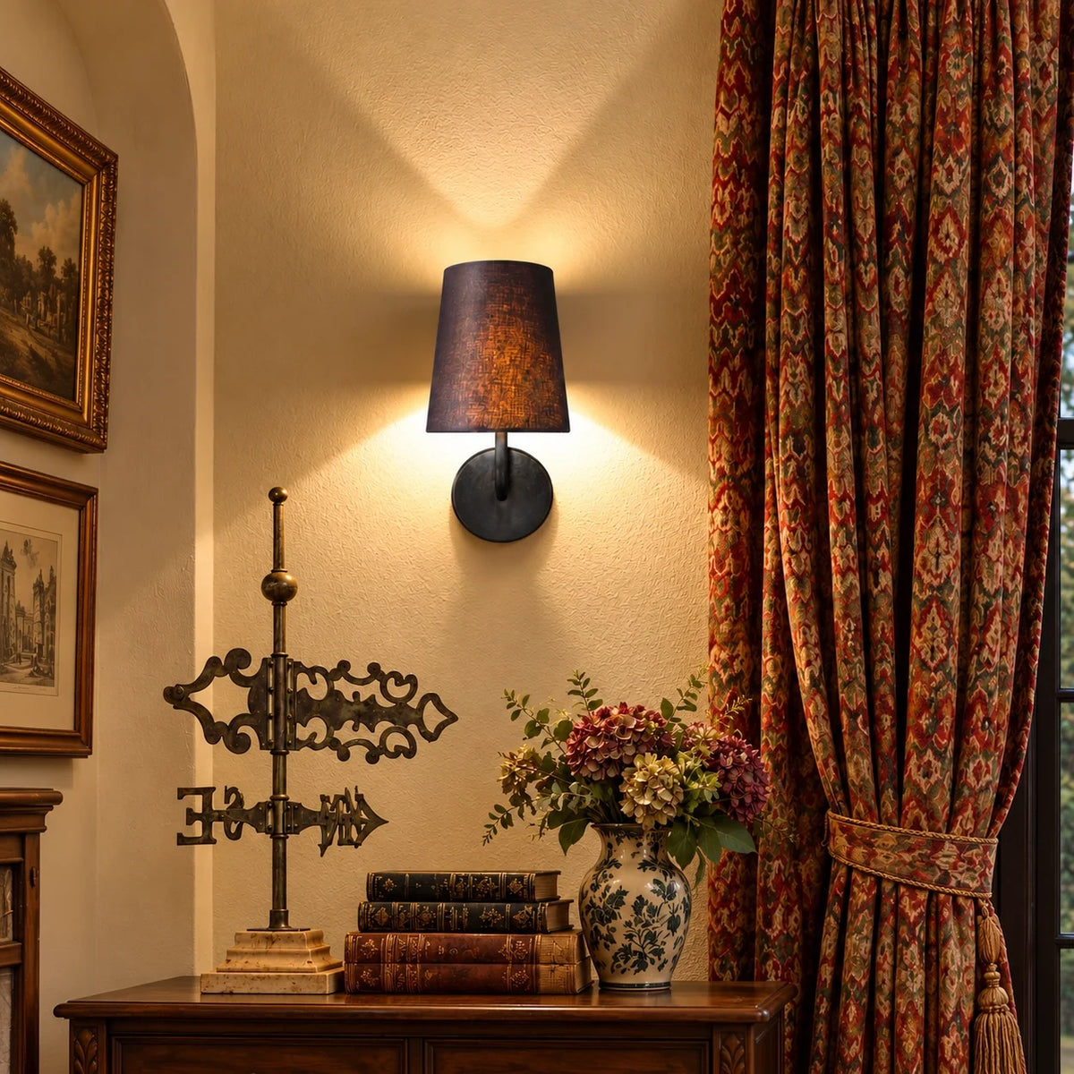 Hawthorne Curved Arm Fabric Shade Wall Light