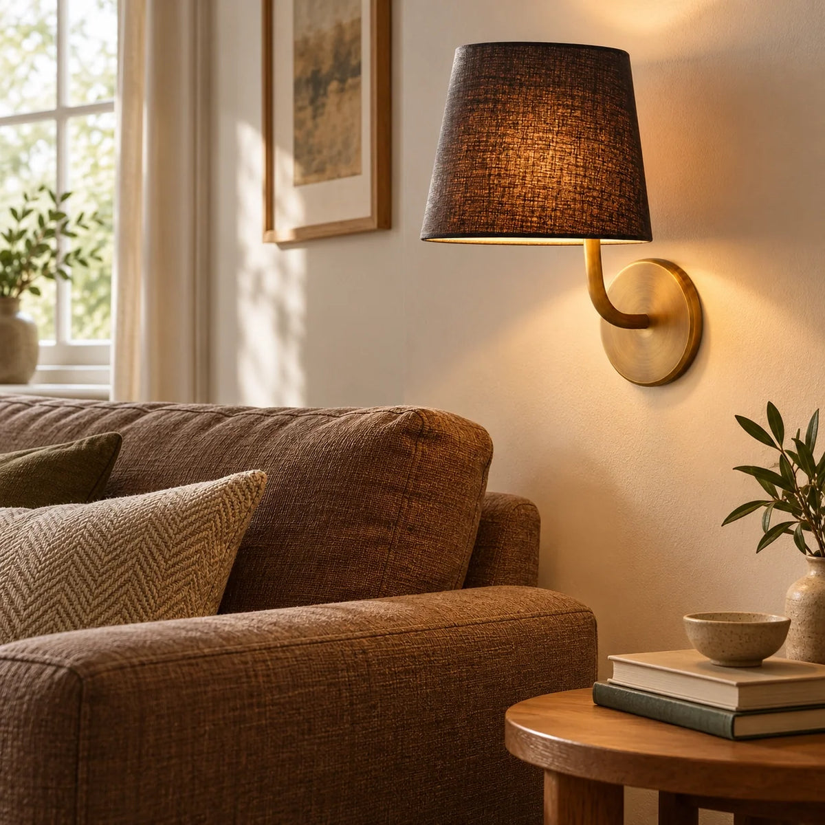 Hawthorne Curved Arm Fabric Shade Wall Light