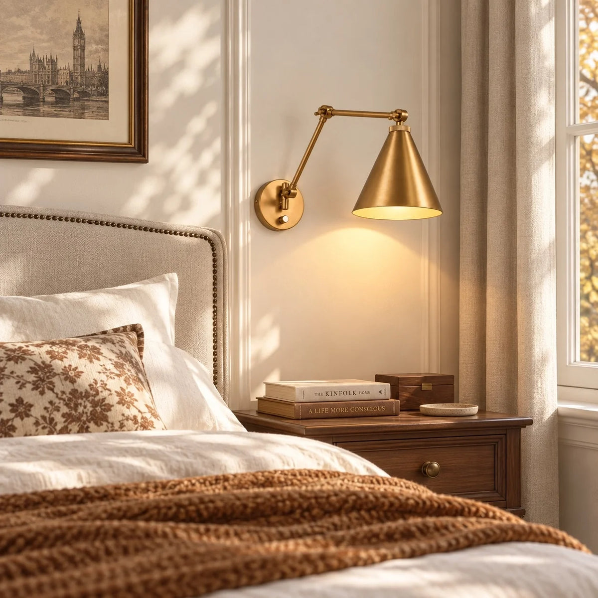 Industrial Brass Adjustable Swing Arm Wall Light