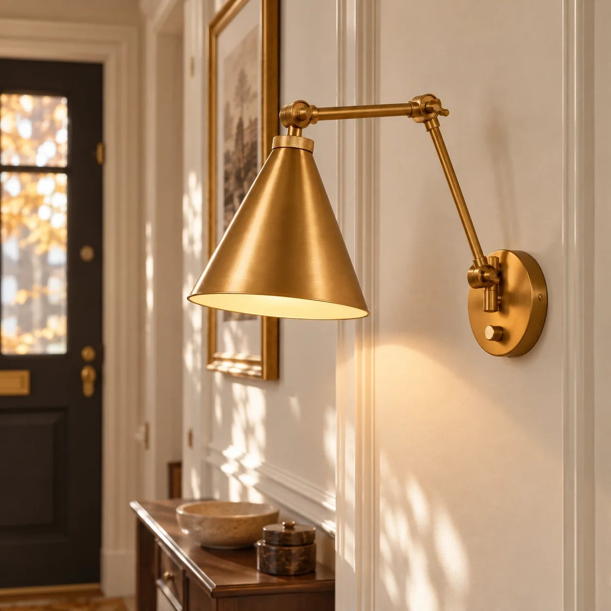 Industrial Brass Adjustable Swing Arm Wall Light