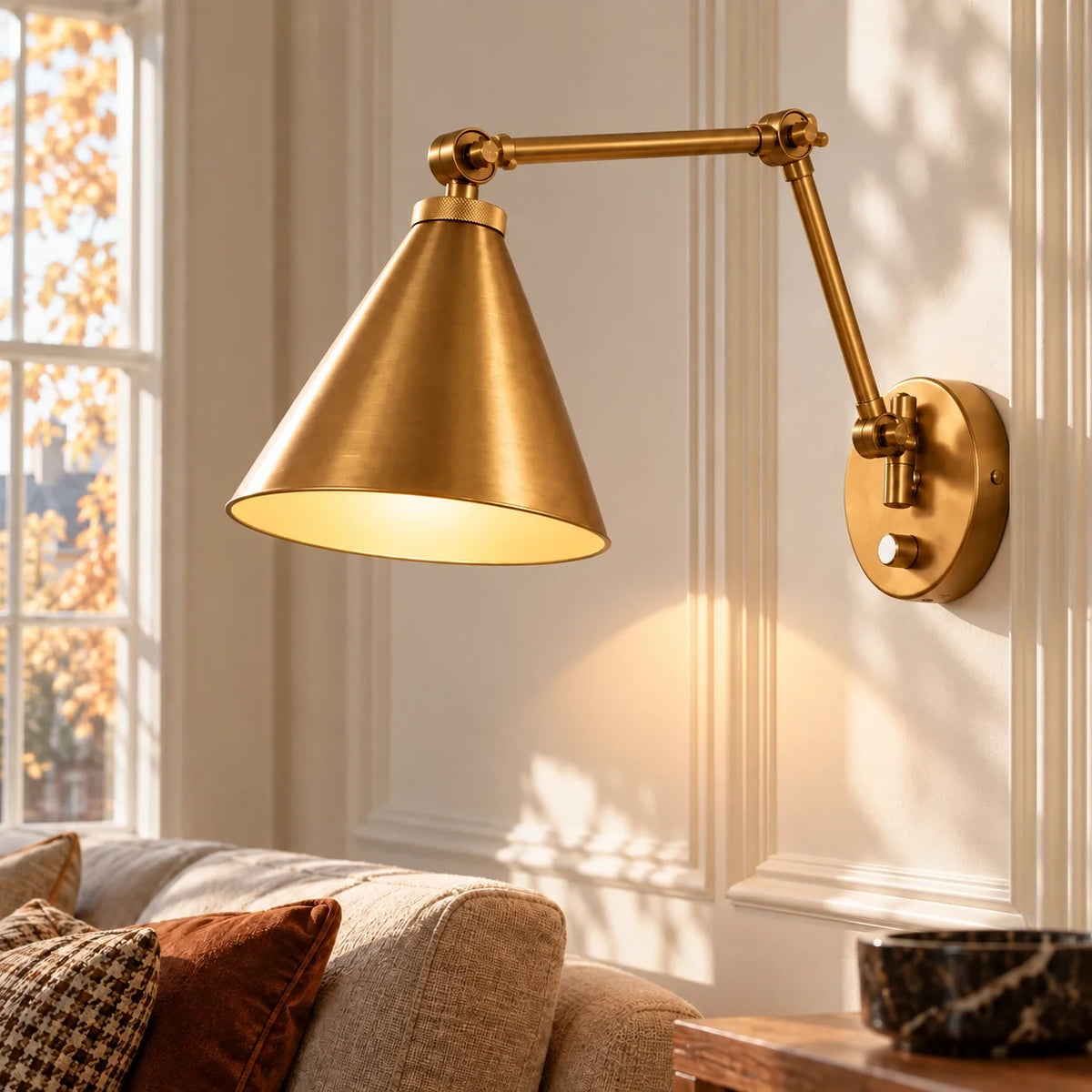 Industrial Brass Adjustable Swing Arm Wall Light