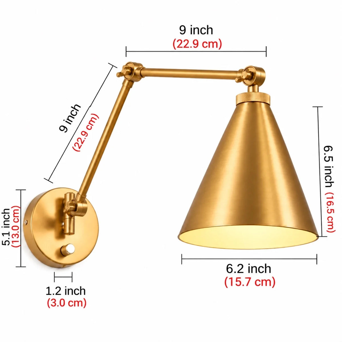 Industrial Brass Adjustable Swing Arm Wall Light