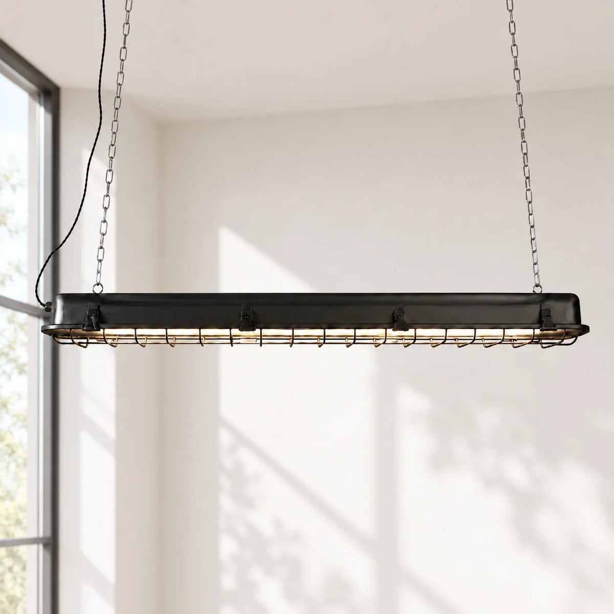 Industrial LED Linear Cage Pendant Light for Kitchen Islands