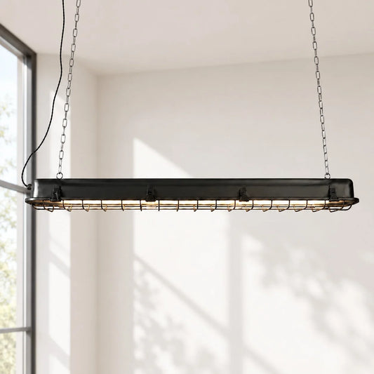 Industrial LED Linear Cage Pendant Light for Kitchen Islands