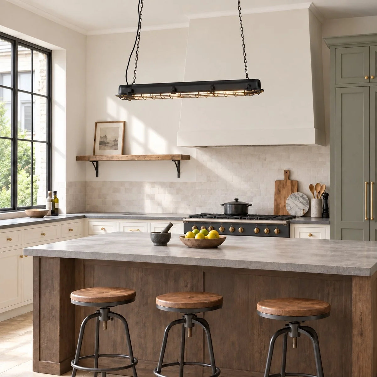 Industrial LED Linear Cage Pendant Light for Kitchen Islands