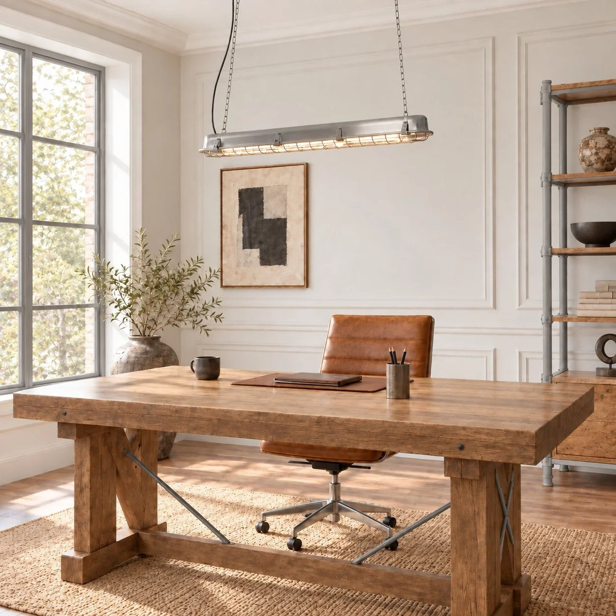 Industrial LED Linear Cage Pendant Light for Kitchen Islands