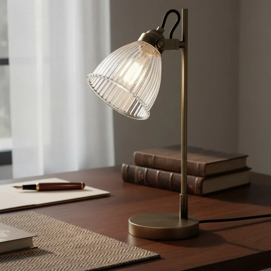 Industrial Ribbed Glass Adjustable Table Lamp