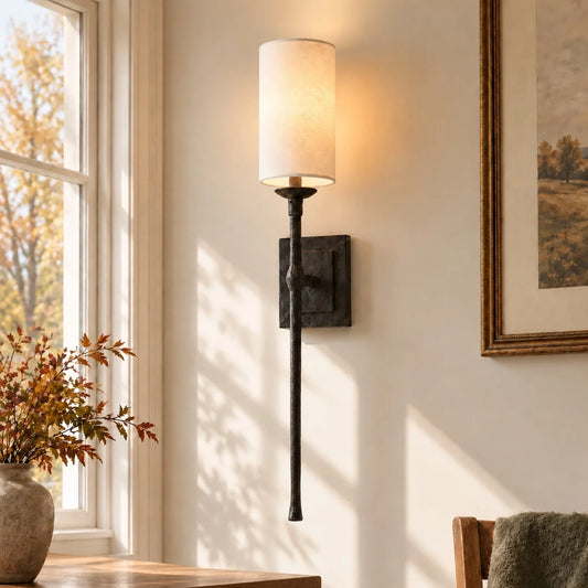 Industrial Black Metal Rod Fabric Wall Light