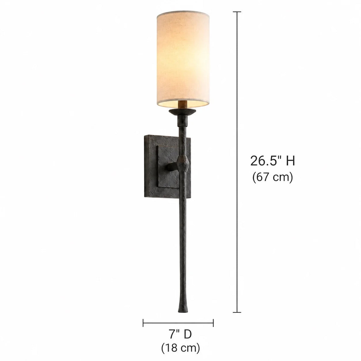Industrial Black Metal Rod Fabric Wall Light