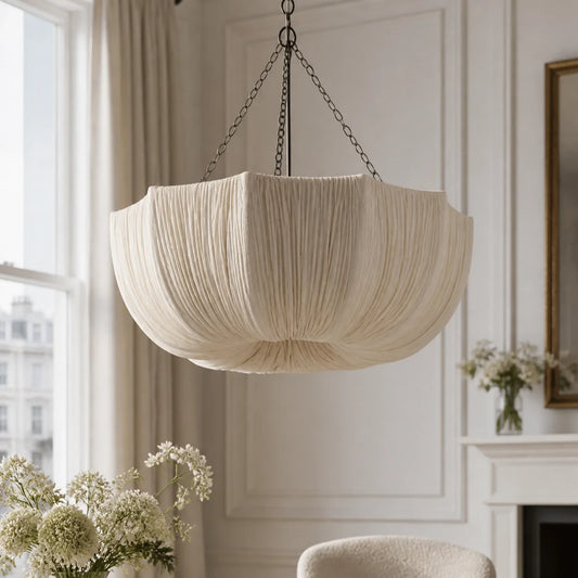 Ivory Pleated Fabric Bowl Pendant Light