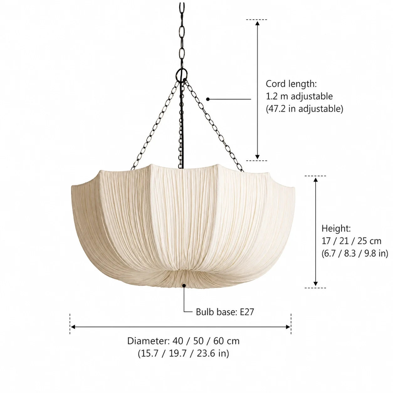 Ivory Pleated Fabric Bowl Pendant Light