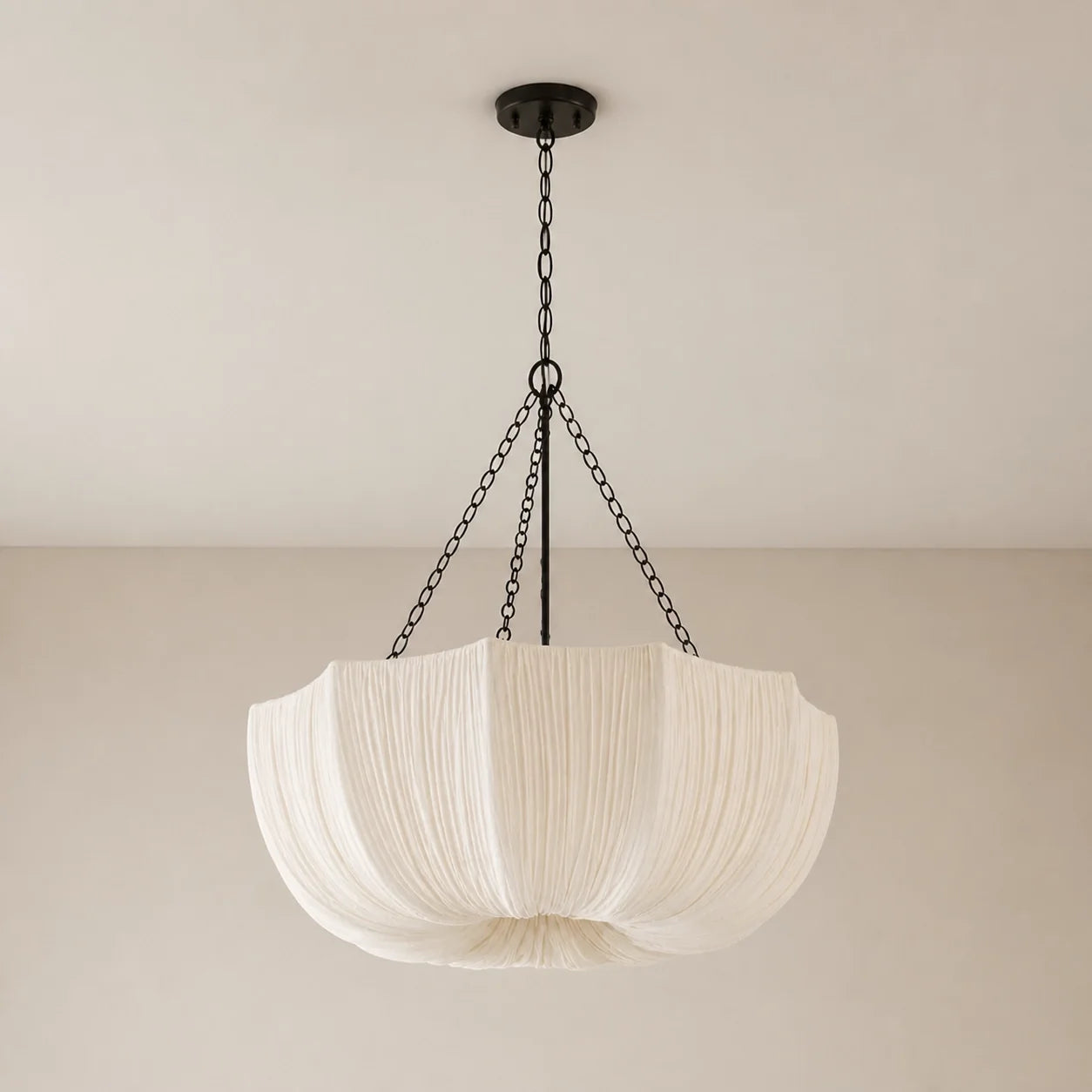 Ivory Pleated Fabric Bowl Pendant Light