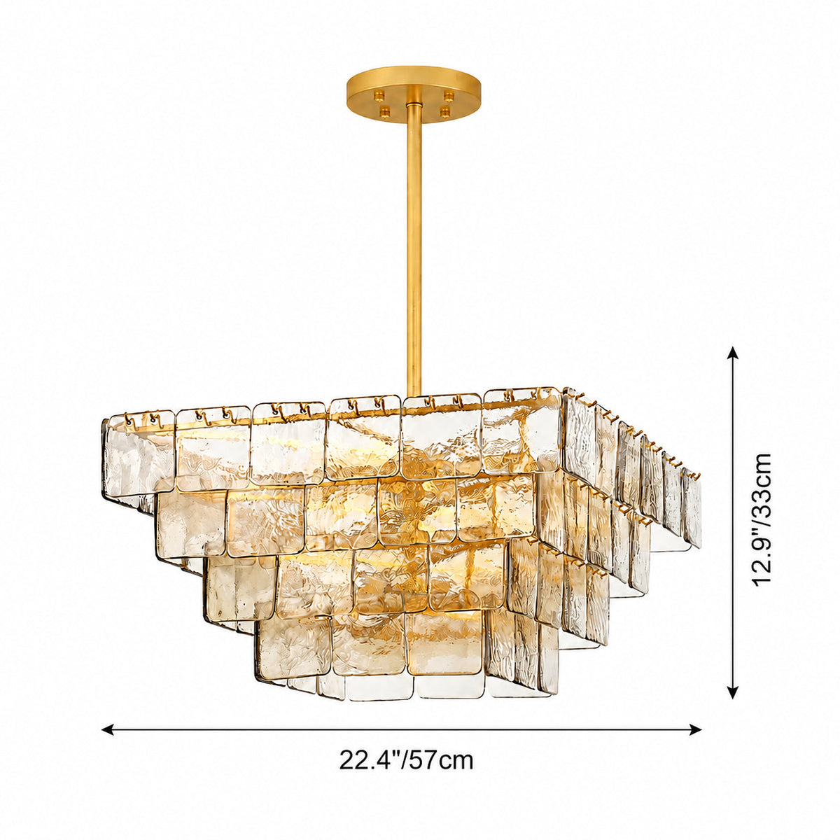 Modern Stacked Art Glass Chandelier — accurate size diagram 57 cm diameter × 33 cm high