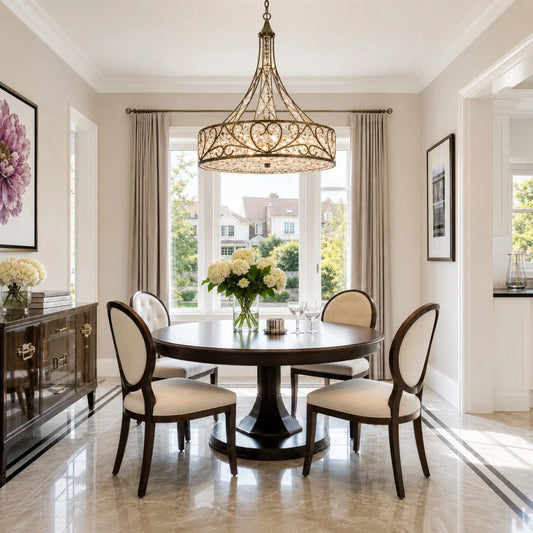 French Luxury 6 Light Crystal Drum Chandelier