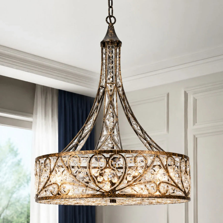 French Luxury 6 Light Crystal Drum Chandelier
