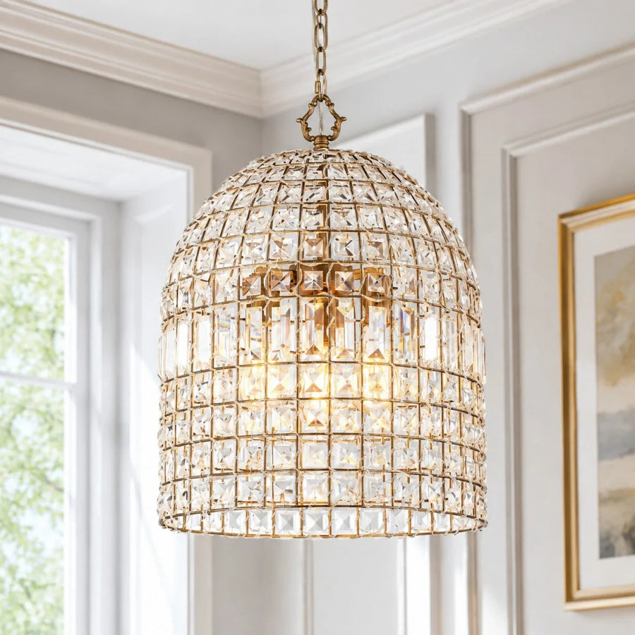 French Luxury Crystal Birdcage Antique Brass Chandelier