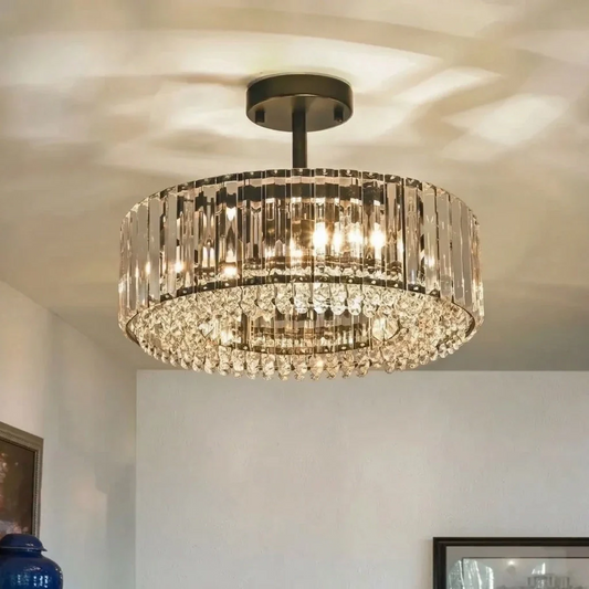 Luxury Crystal Drum Semi Flush Mount Light