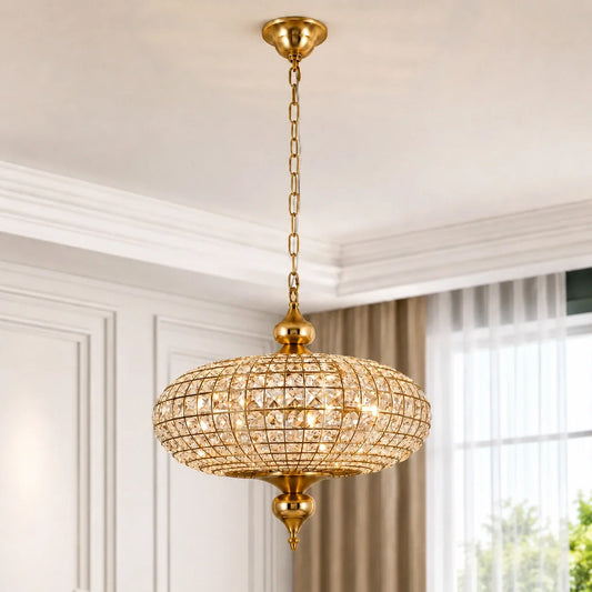 Luxury French Globe Crystal Antique Brass Island Chandelier