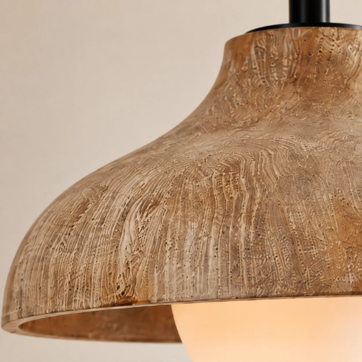 Mid-Century Modern Carved Wood Dome Pendant Light