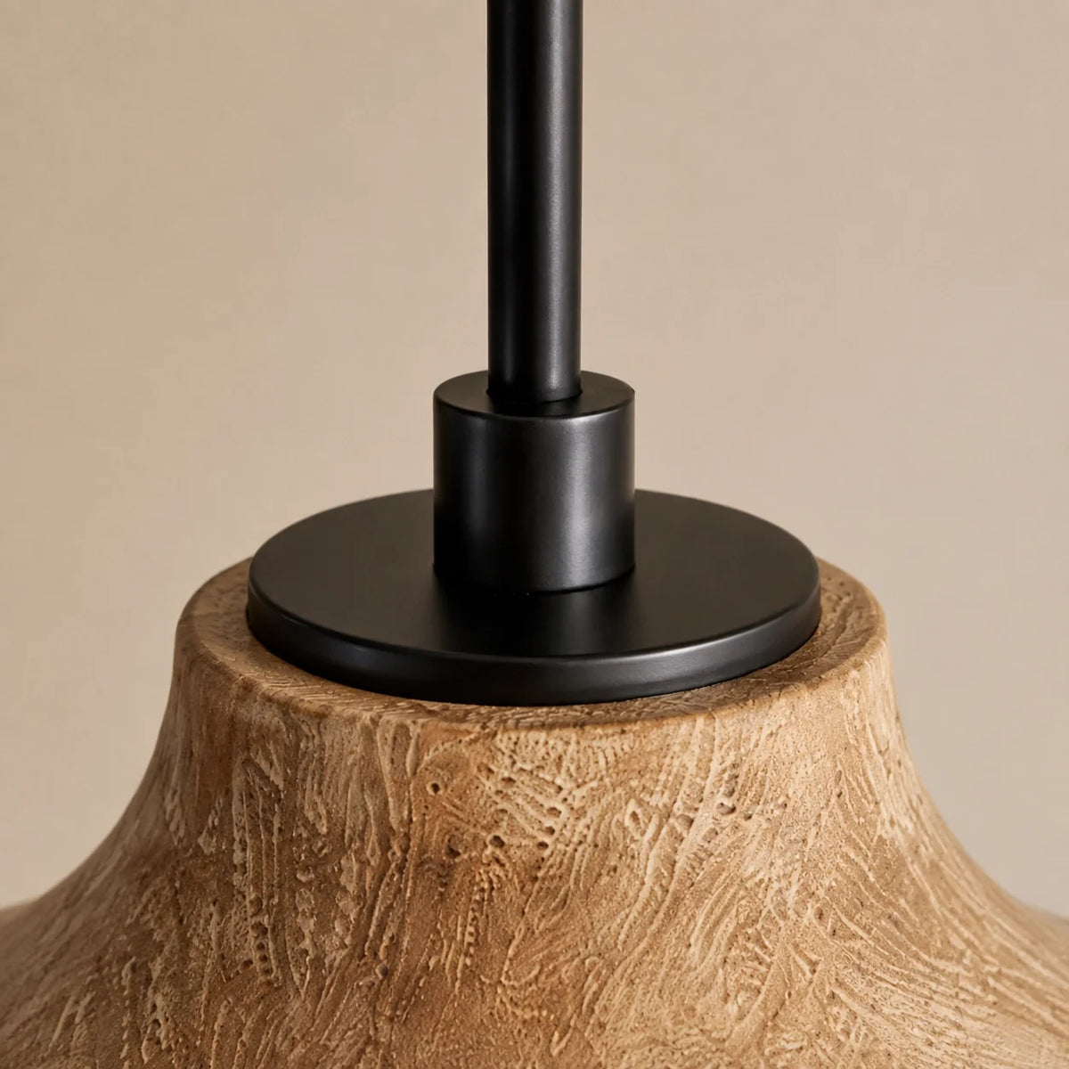Mid-Century Modern Carved Wood Dome Pendant Light
