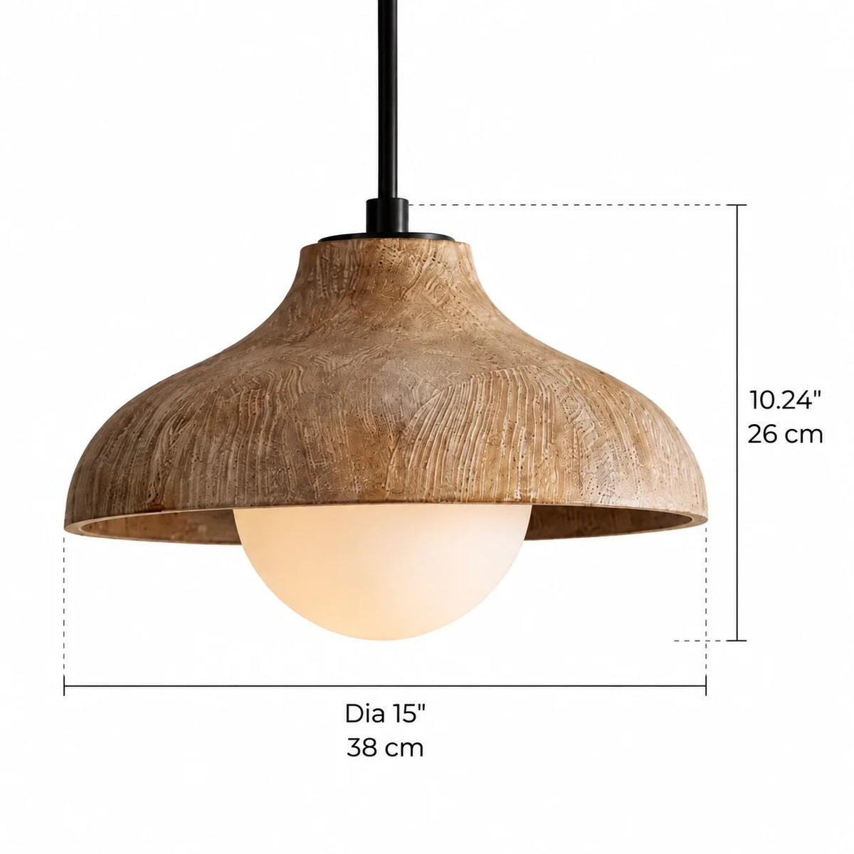 Mid-Century Modern Carved Wood Dome Pendant Light