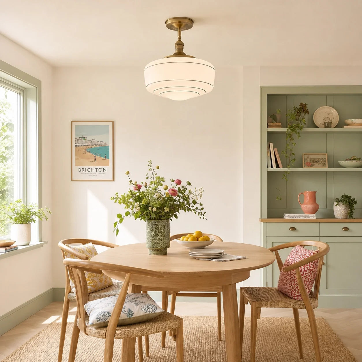 Mid-Century Opal Glass Semi-Flush Mount Ceiling Light