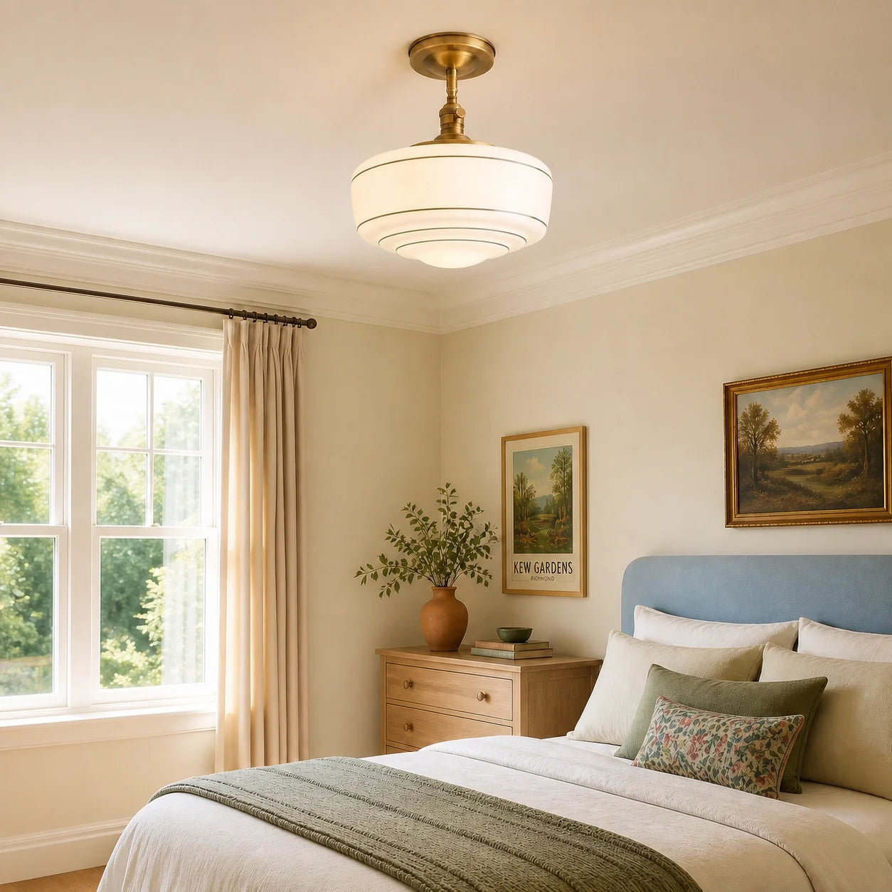 Mid-Century Opal Glass Semi-Flush Mount Ceiling Light