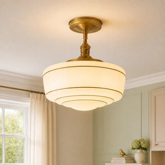 Mid-Century Opal Glass Semi-Flush Mount Ceiling Light - view 2