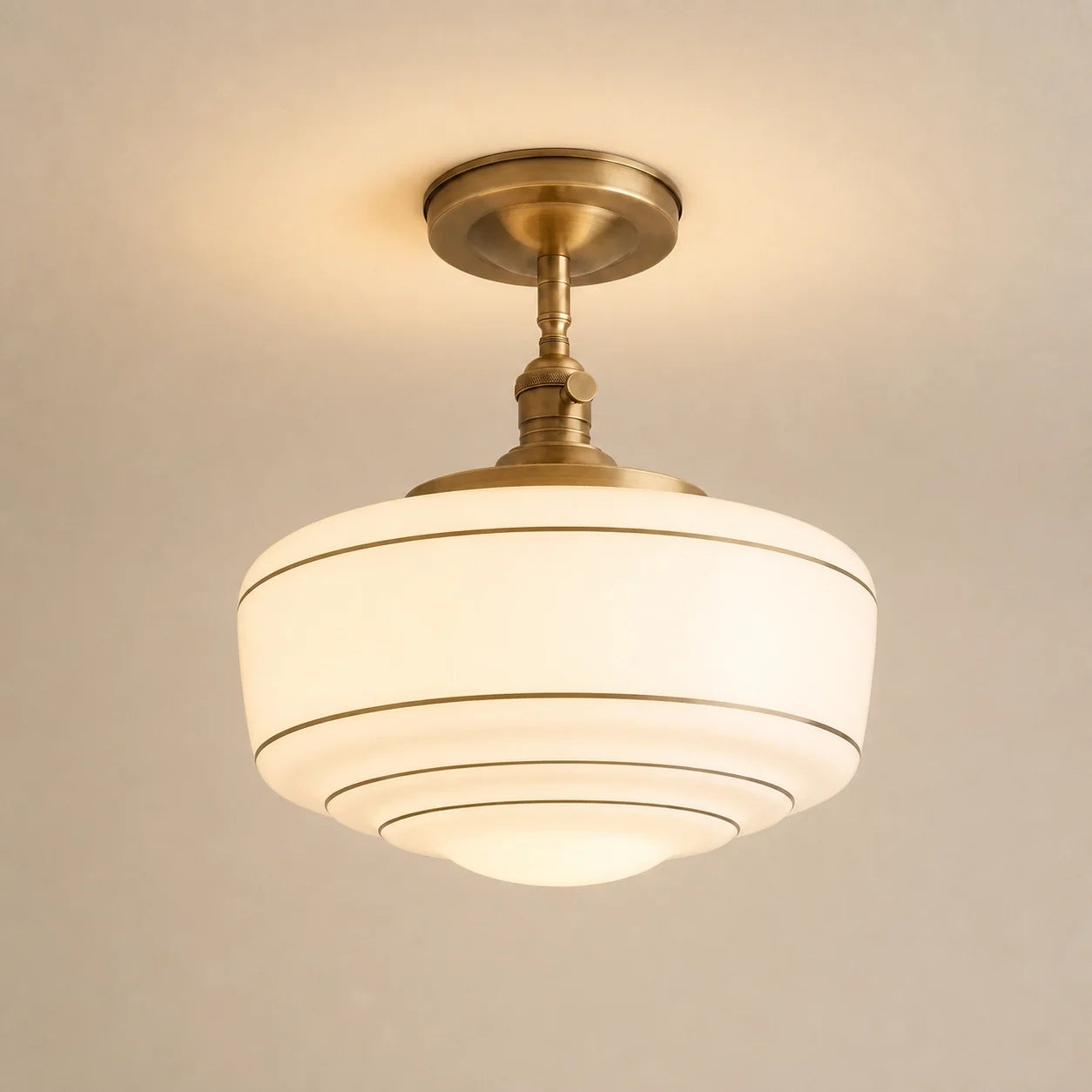 Mid-Century Opal Glass Semi-Flush Mount Ceiling Light