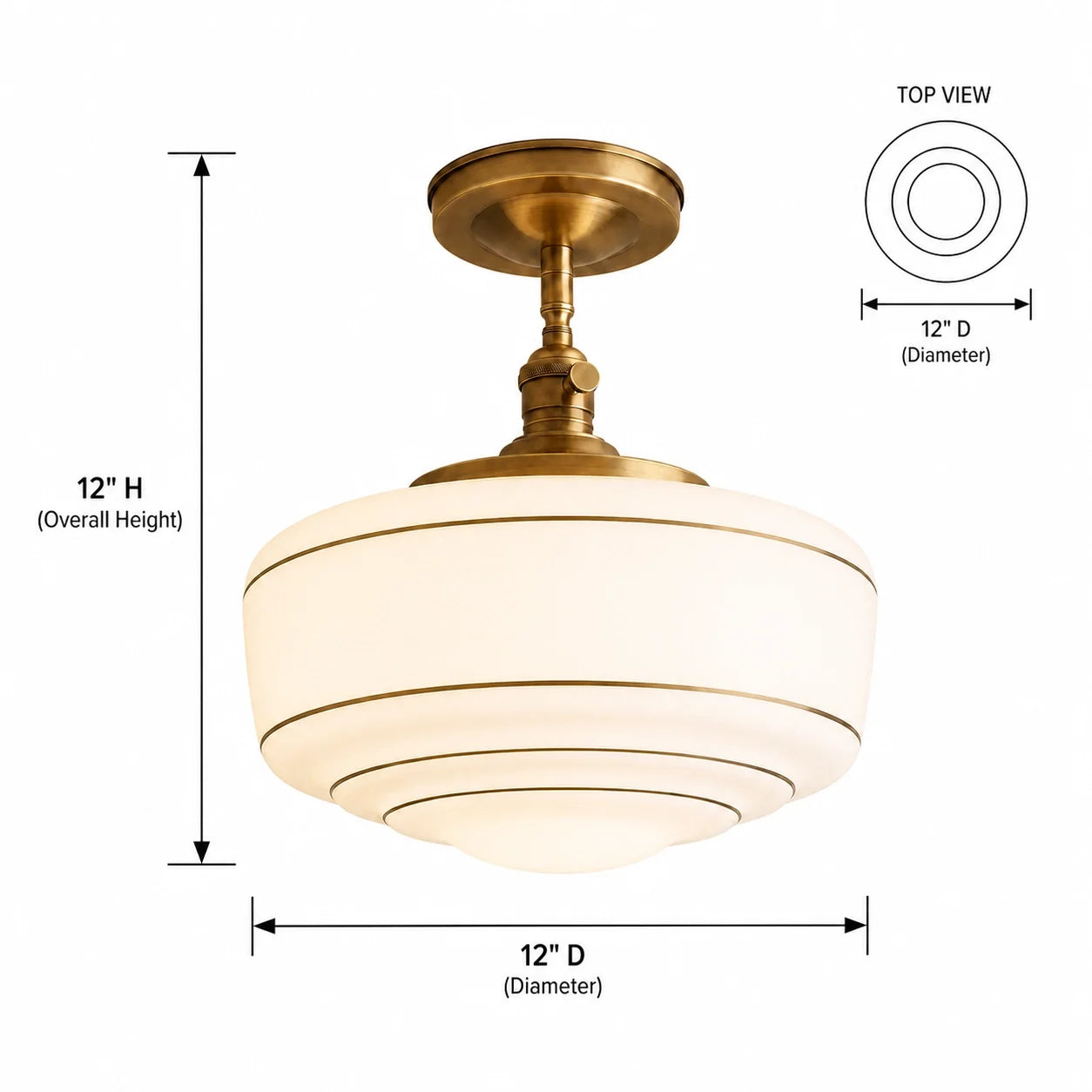 Mid-Century Opal Glass Semi-Flush Mount Ceiling Light