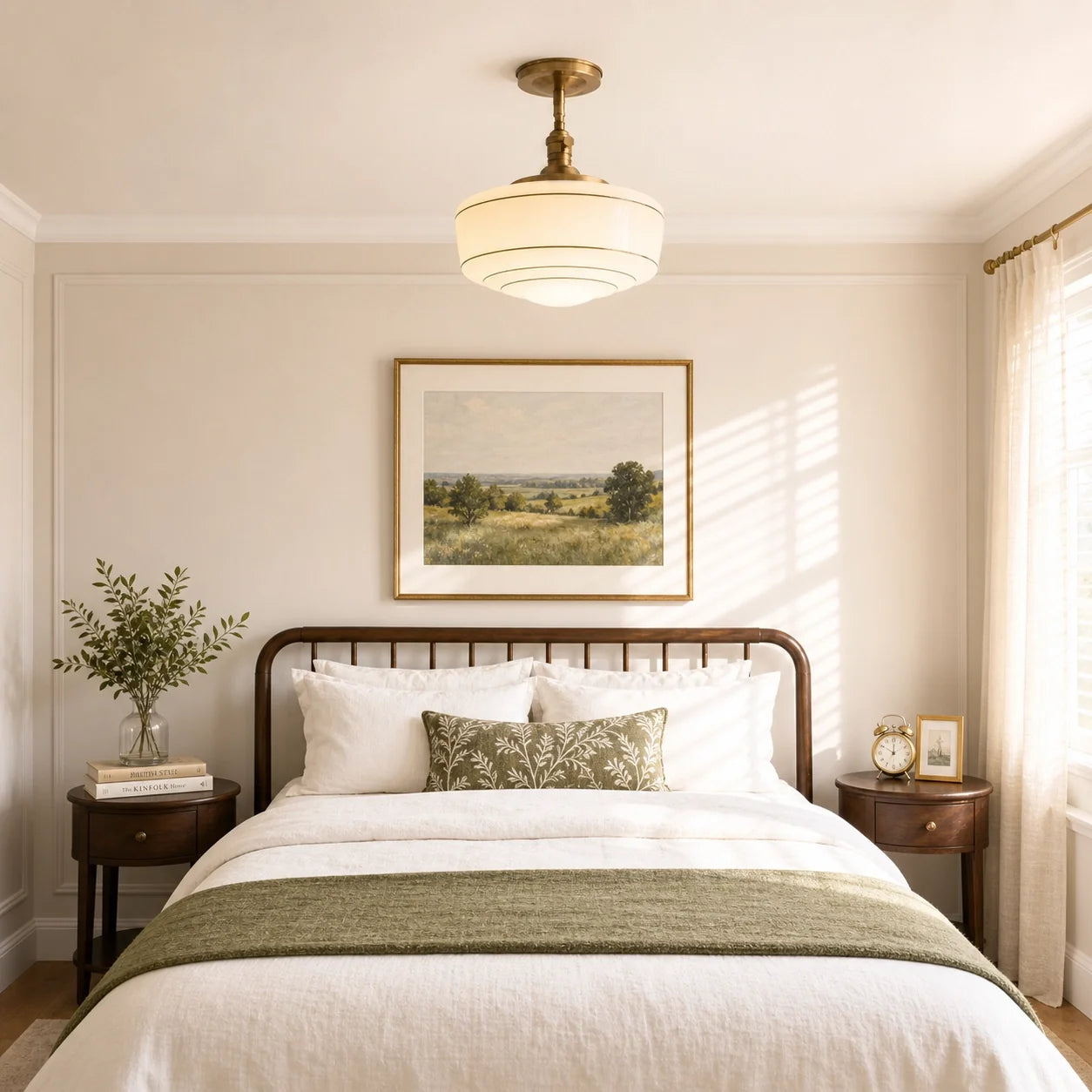 Mid-Century Opal Glass Semi-Flush Mount Ceiling Light