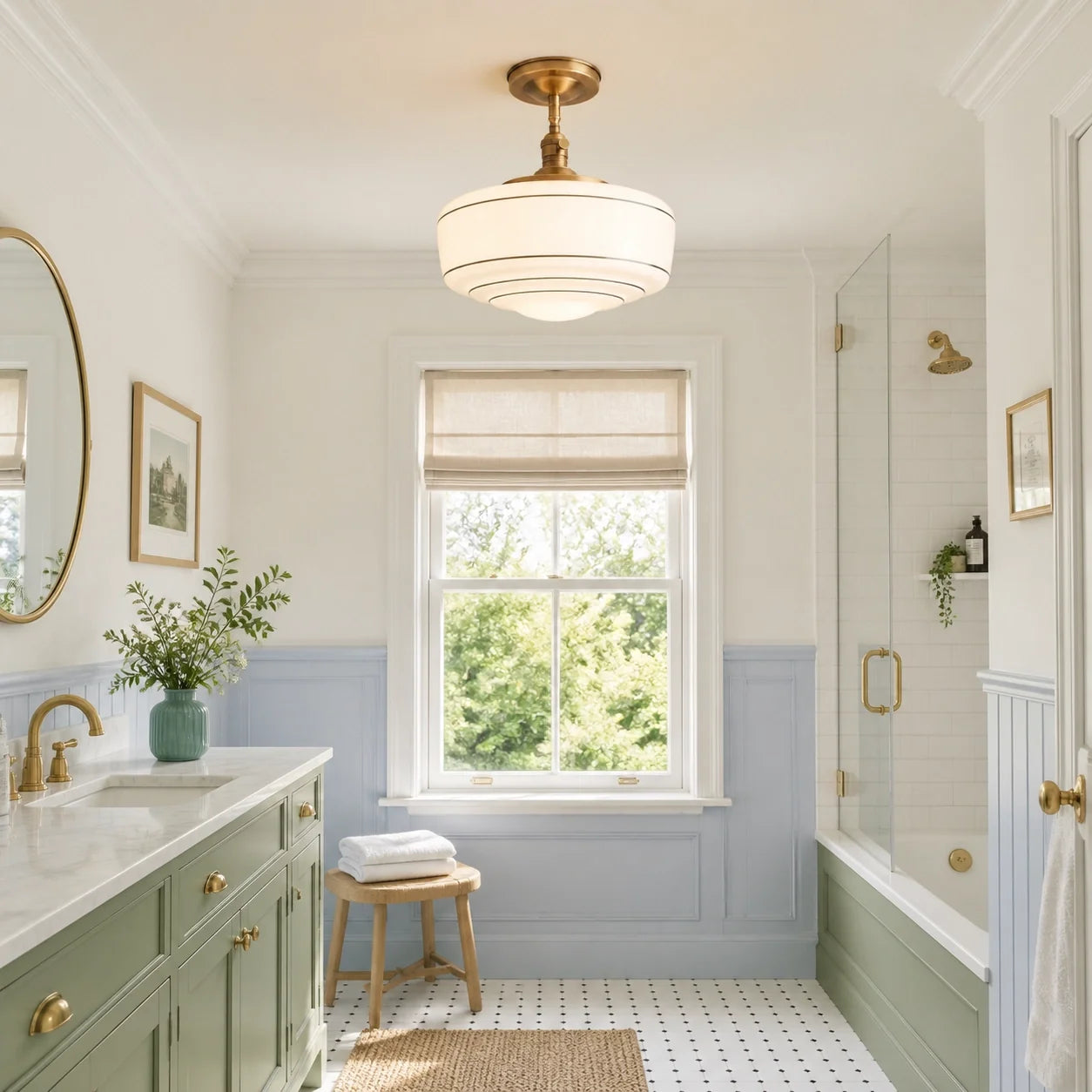 Mid-Century Opal Glass Semi-Flush Mount Ceiling Light