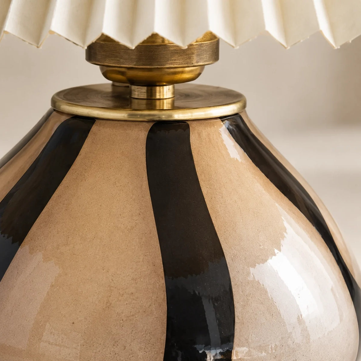 Mid-Century Pleated Shade Ceramic Beside Table Lamp