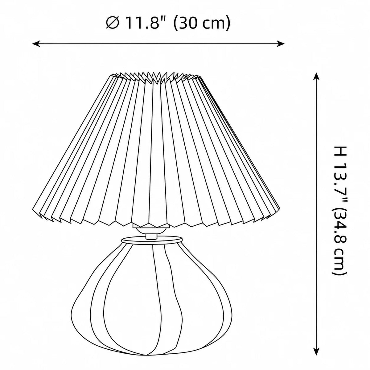 Mid-Century Pleated Shade Ceramic Beside Table Lamp