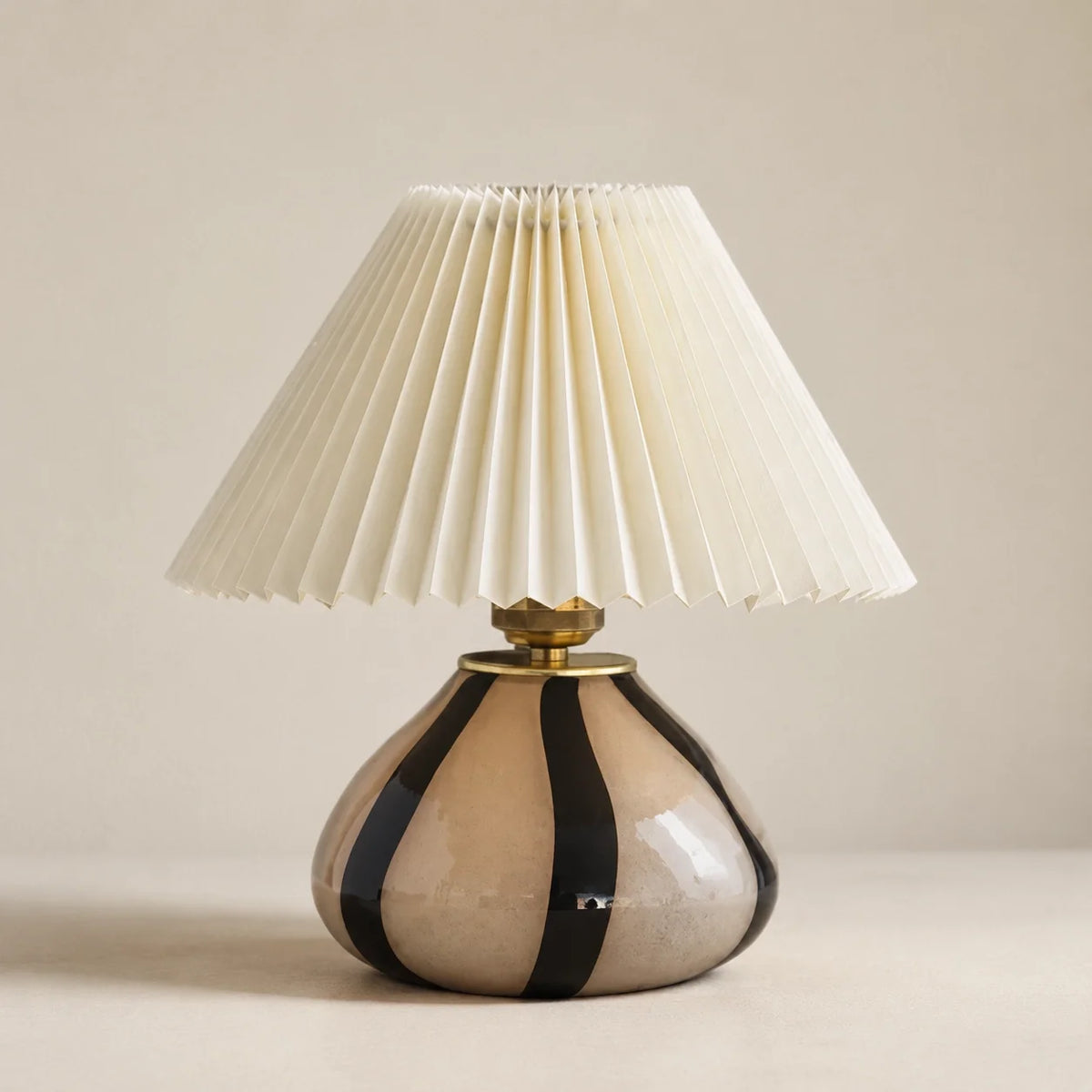 Mid-Century Pleated Shade Ceramic Beside Table Lamp