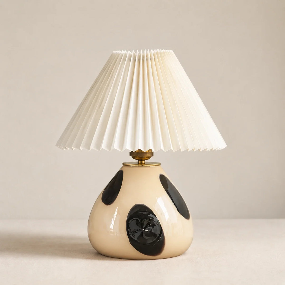 Mid-Century Pleated Shade Ceramic Beside Table Lamp
