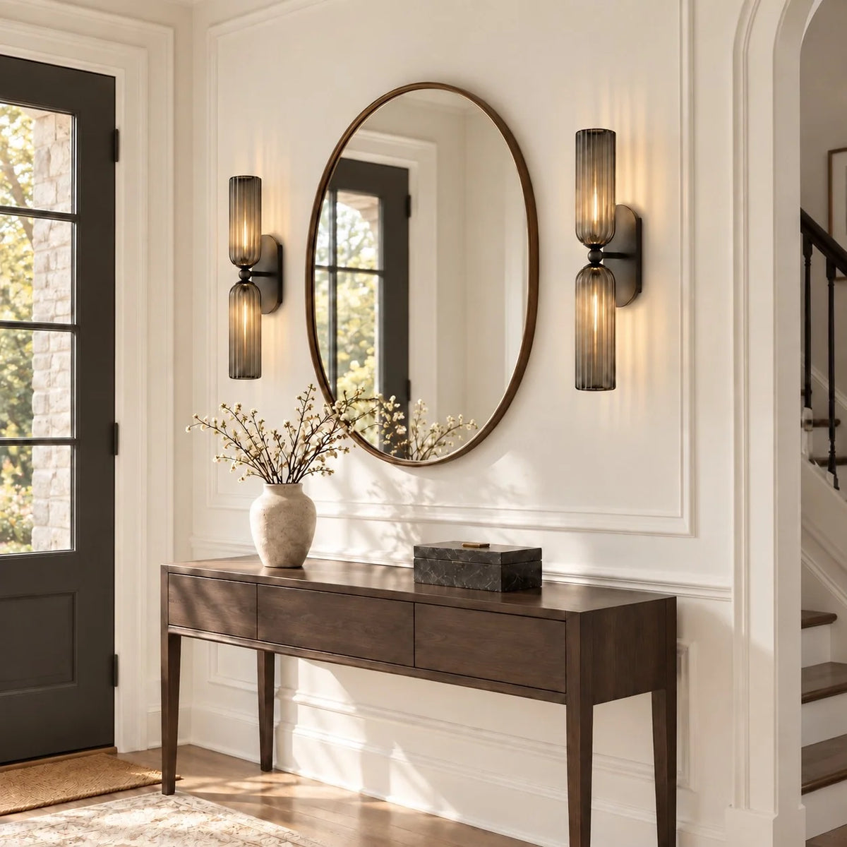 Mid-Century Ribbed Glass Wall Light for Bathrooms and Hallways