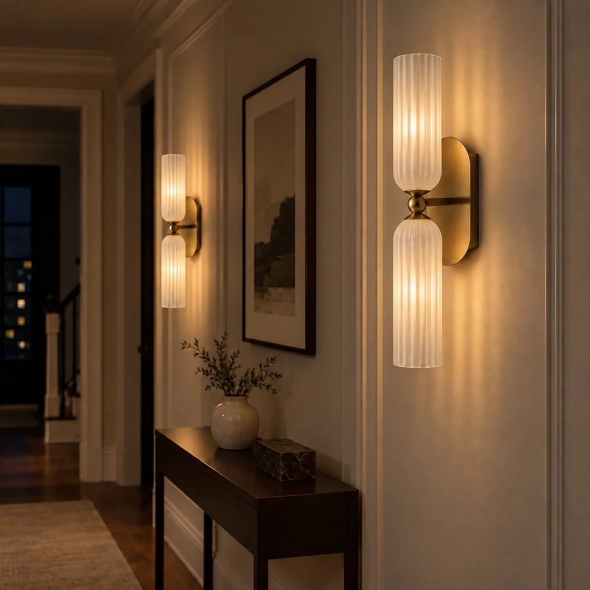 Mid-Century Ribbed Glass Wall Light for Bathrooms and Hallways