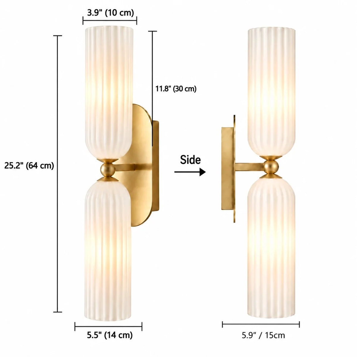 Mid-Century Ribbed Glass Wall Light for Bathrooms and Hallways