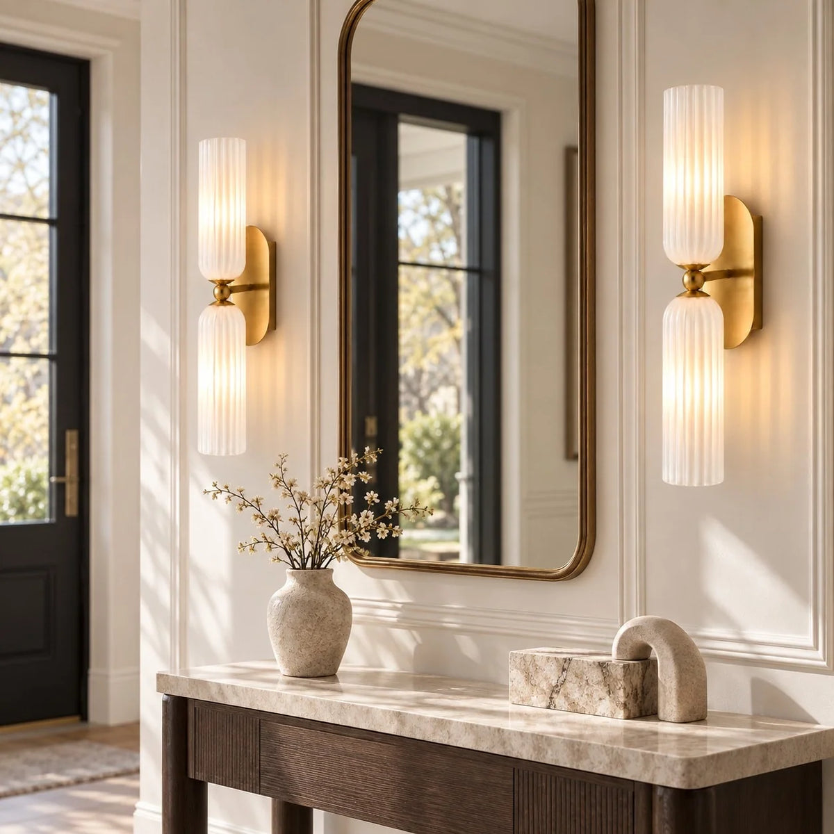 Mid-Century Ribbed Glass Wall Light for Bathrooms and Hallways