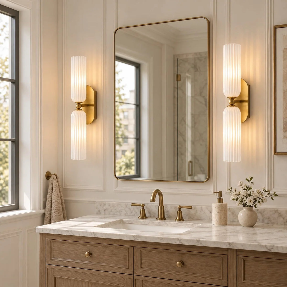 Mid-Century Ribbed Glass Wall Light for Bathrooms and Hallways