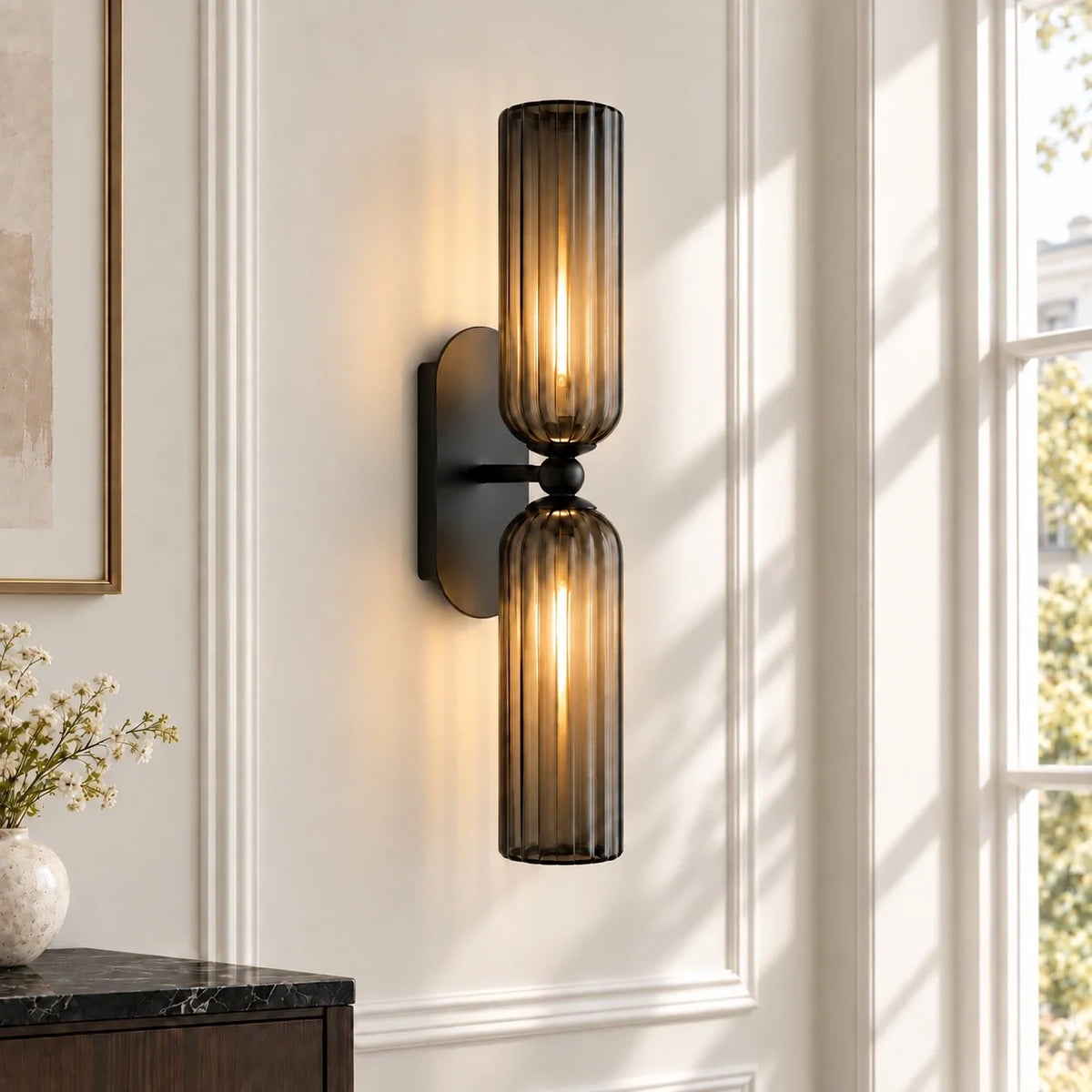 Mid-Century Ribbed Glass Wall Light for Bathrooms and Hallways