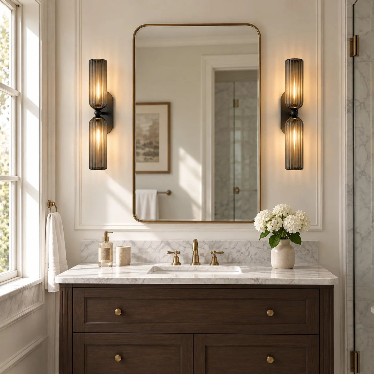 Mid-Century Ribbed Glass Wall Light for Bathrooms and Hallways