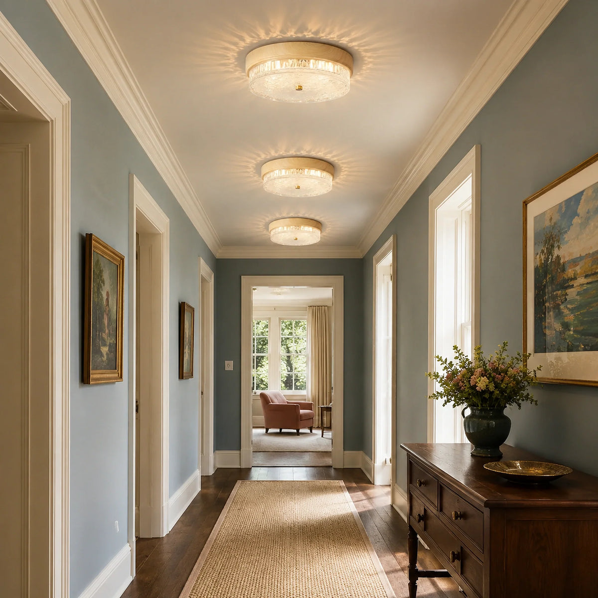Mid-Century Water Ripple Glass Flush Mount Ceiling Light