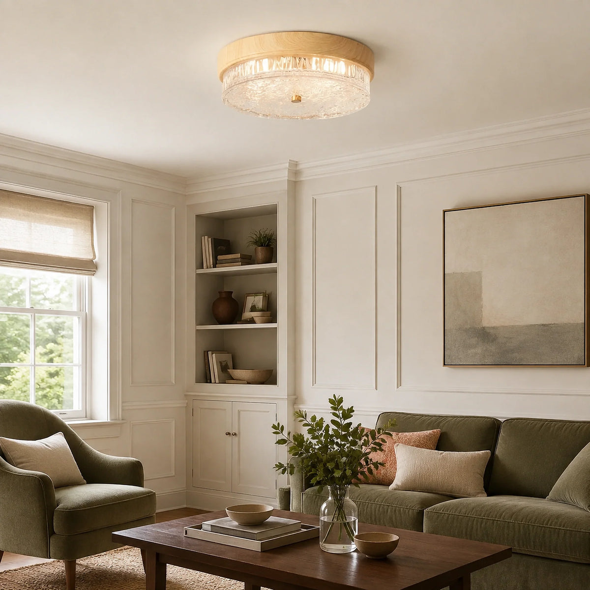 Mid-Century Water Ripple Glass Flush Mount Ceiling Light
