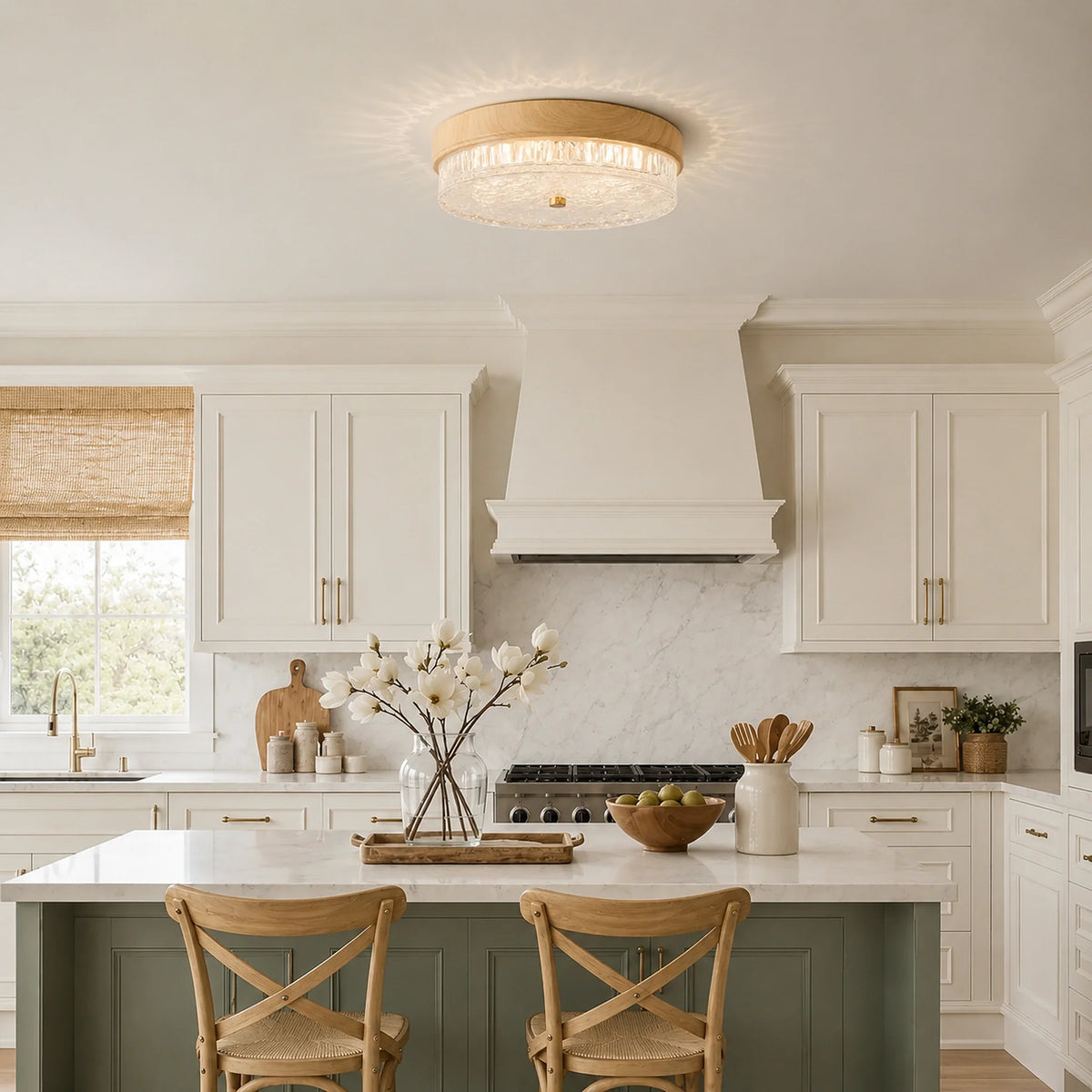 Mid-Century Water Ripple Glass Flush Mount Ceiling Light